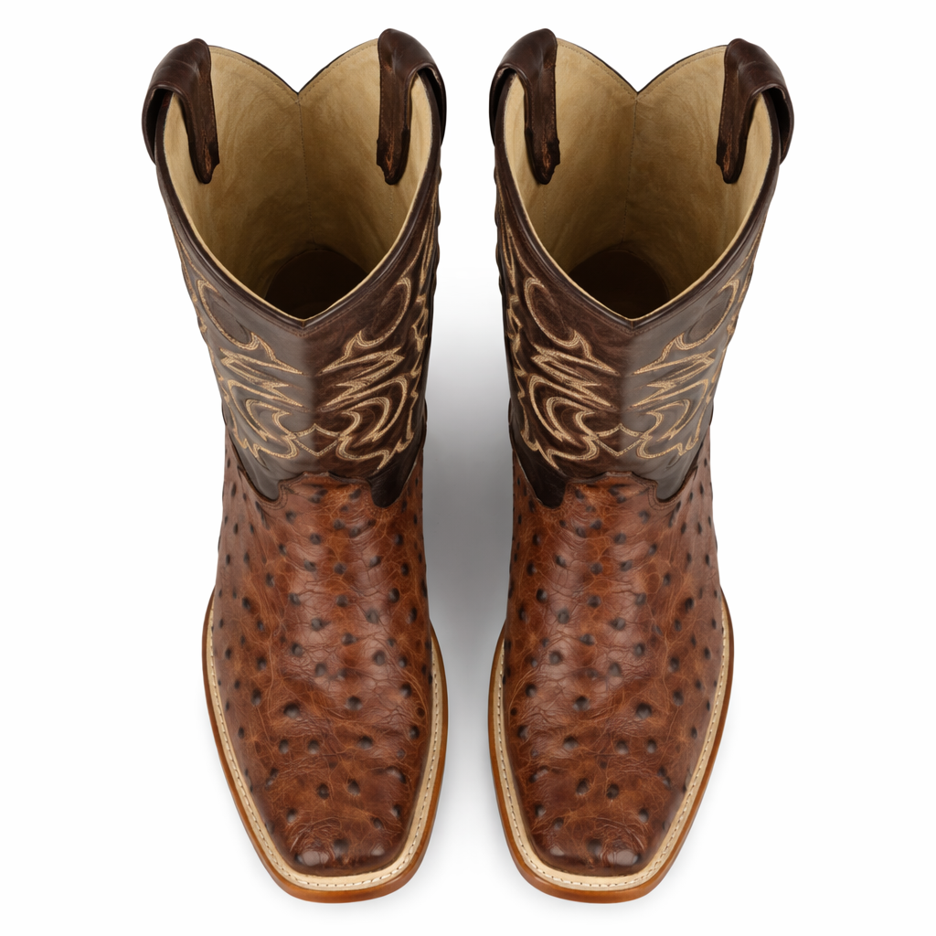 Men's Los Altos Ostrich Skin Wide Square Toe Boots - Kango Brown - Image 4