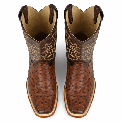 Men's Los Altos Ostrich Skin Wide Square Toe Boots - Kango Brown - Image 4