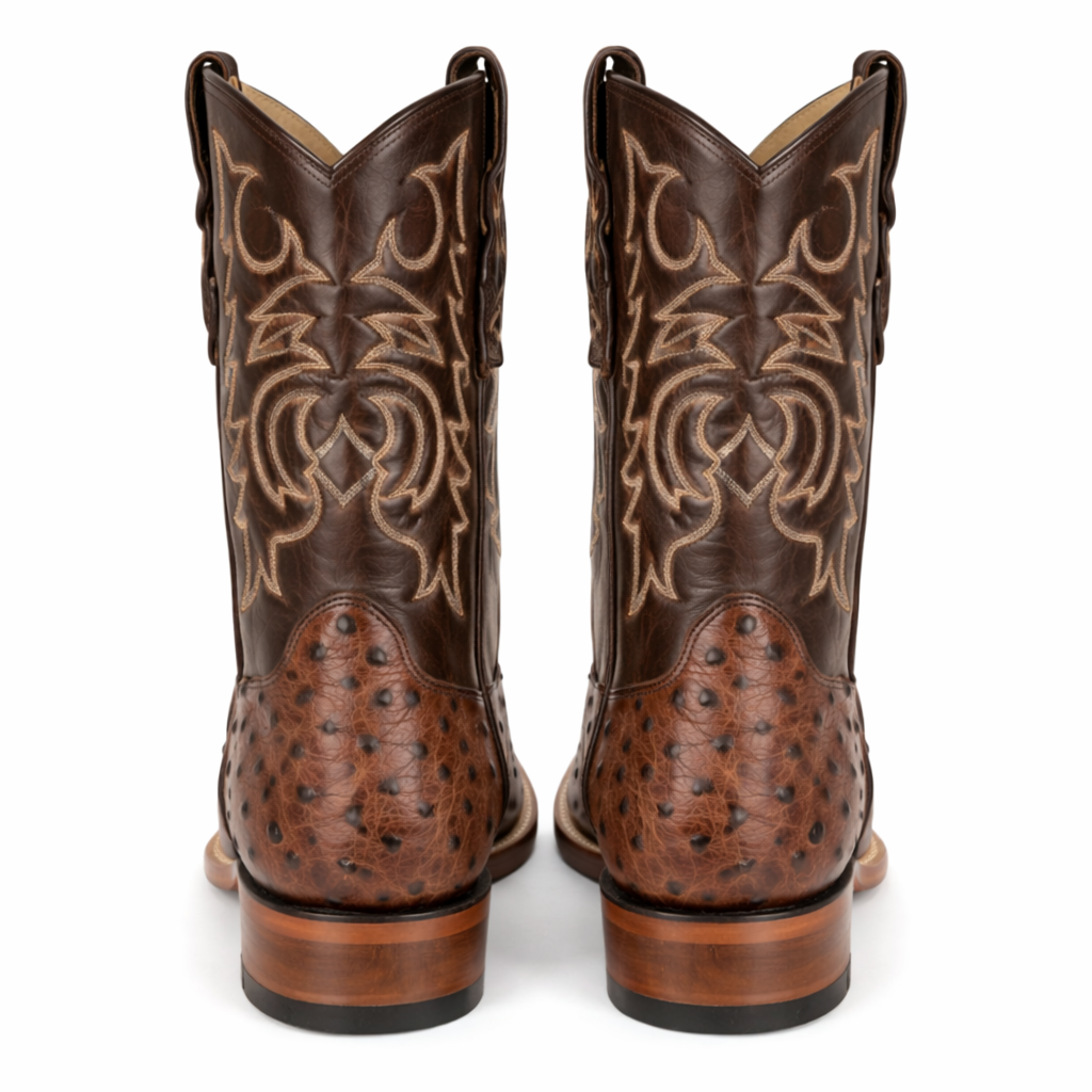 Men's Los Altos Ostrich Skin Wide Square Toe Boots - Kango Brown - Image 3