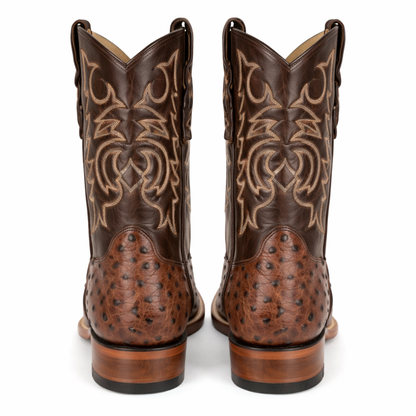 Men's Los Altos Ostrich Skin Wide Square Toe Boots - Kango Brown - Image 3