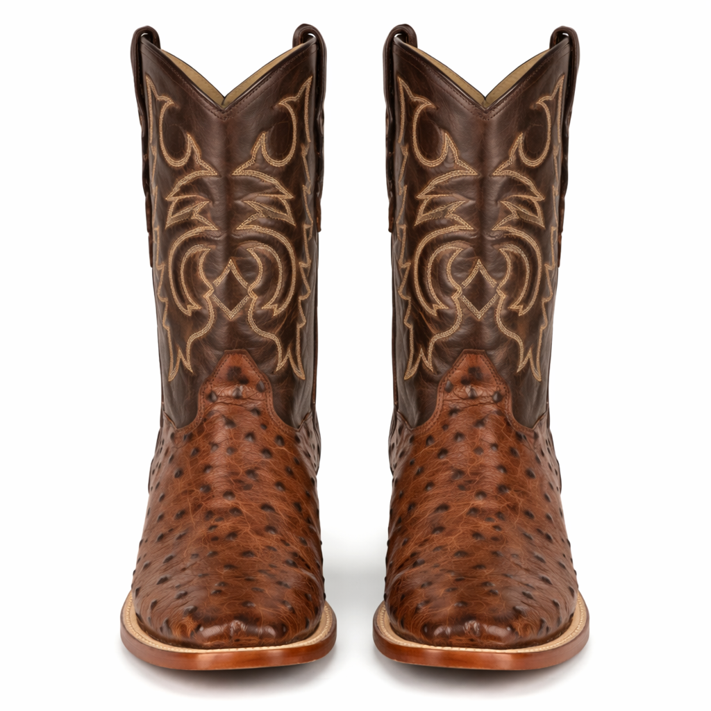 Men's Los Altos Ostrich Skin Wide Square Toe Boots - Kango Brown - Image 6