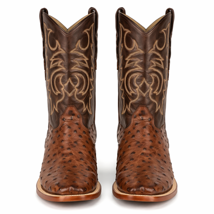 Men's Los Altos Ostrich Skin Wide Square Toe Boots - Kango Brown - Image 6
