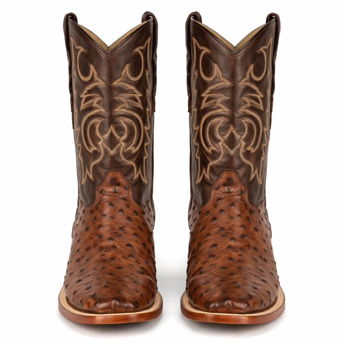 Men's Los Altos Ostrich Skin Wide Square Toe Boots - Kango Brown - Image 6
