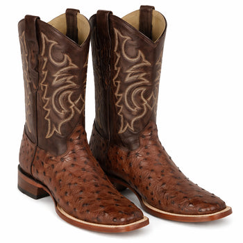 Men's Los Altos Ostrich Skin Wide Square Toe Boots - Kango Brown - Image 2