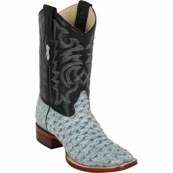 Men's Los Altos Ostrich Skin Wide Square Toe Boots - Rustic Blue - Image 2