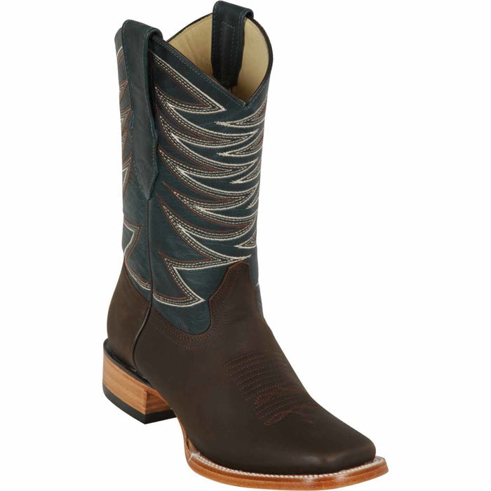 Men's Los Altos Wide Square Toe Crazy Leather Boots - Brown