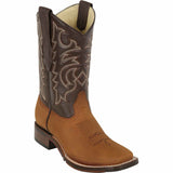 Men's Los Altos Wide Square Toe Crazy Leather Boots - Tan