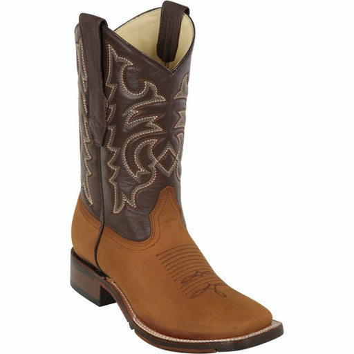 Men's Los Altos Wide Square Toe Crazy Leather Boots - Tan