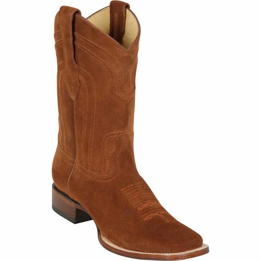 Men's Los Altos Wide Square Toe Suede Leather Boots - Cognac