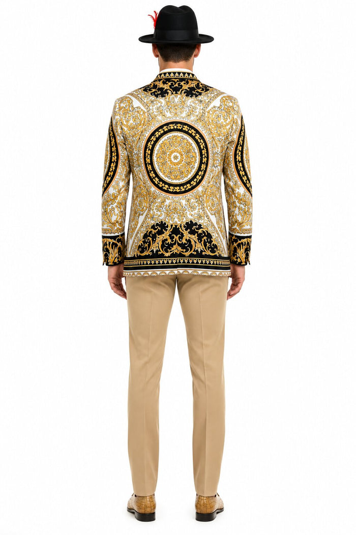 Men’s Black and Gold Baroque Blazer with Matching Pants, Hat, and Shoes – Luxury Party and Wedding Outfit Set