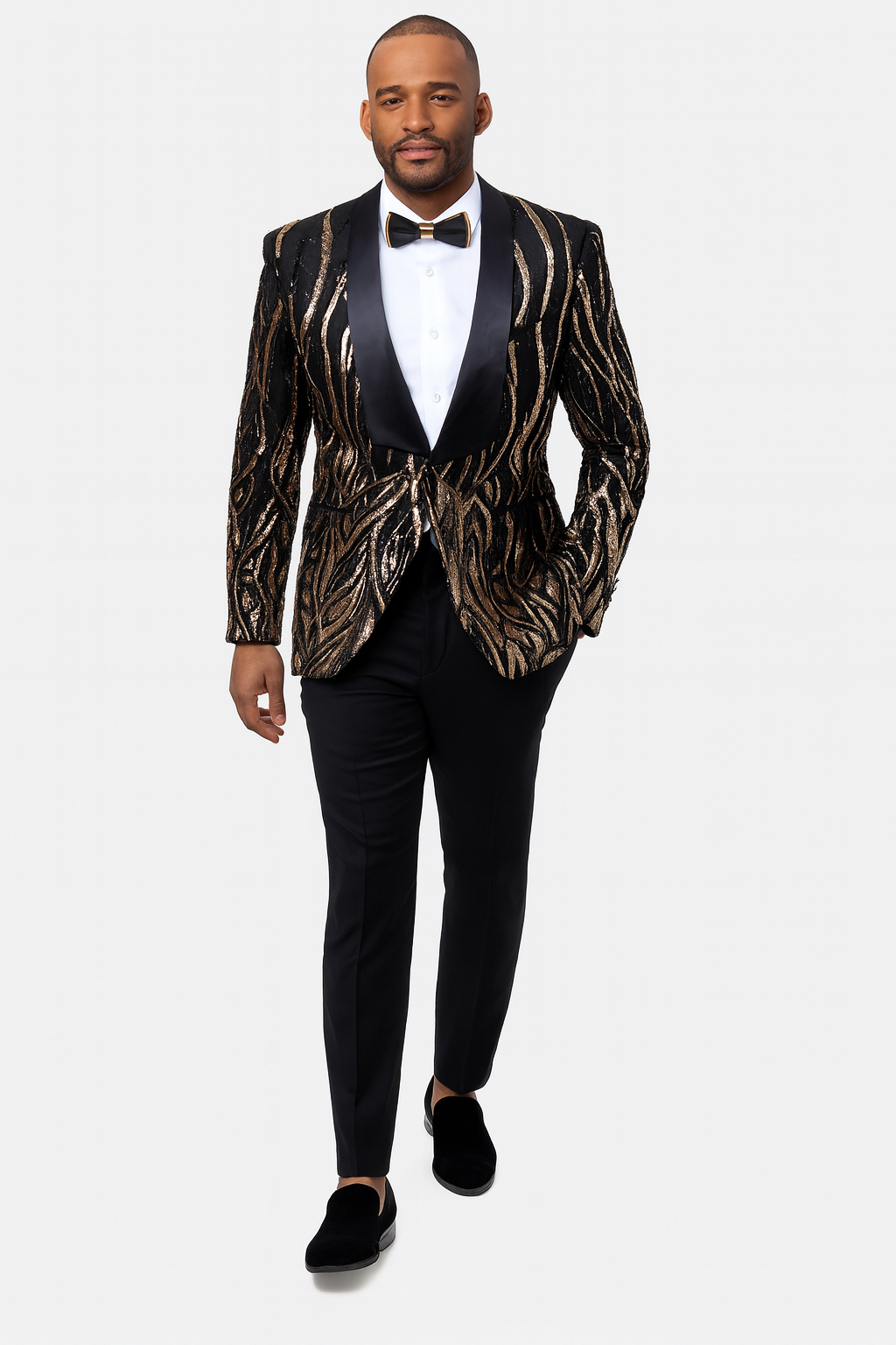 EJ Samuel Black & Gold Sequin Shawl Lapel Tuxedo Jacket - Image 5