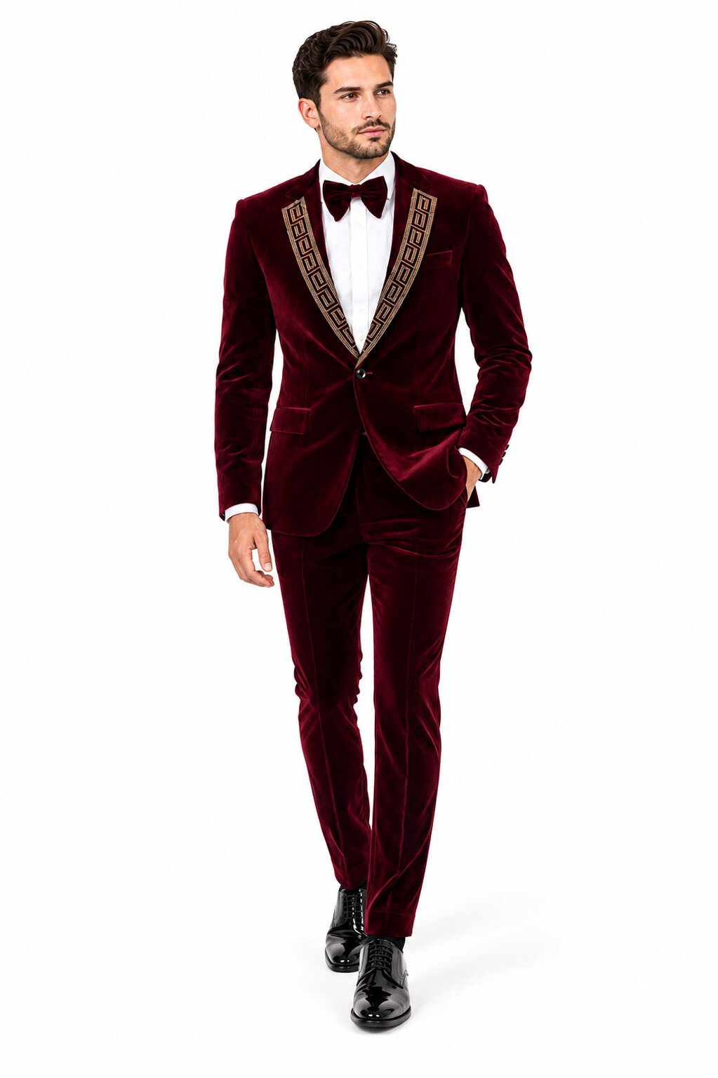 Velvet Suit Matching Velvet Pants - Burgundy Suit