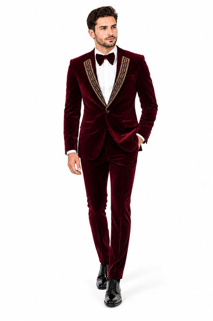 Velvet Suit Matching Velvet Pants - Burgundy Suit