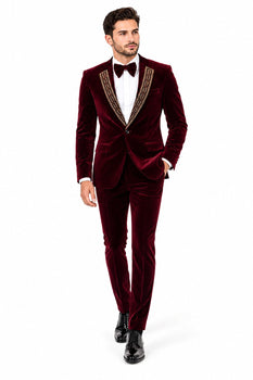 Velvet Suit Matching Velvet Pants - Burgundy Suit