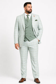 Statement Mens Modern Fit 3 Piece 100% Super 200s Wool Classic Windowpane Suit – Double Breasted Vest