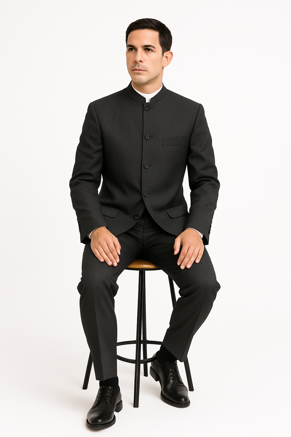 Men's Suit Mandarin Collar Black Pinstripe 5 Button Chinese Nehru Banded Collar Style Three Piece Low Priced Fashion Outfits Suits - Image 7
