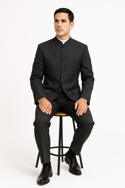 Men's Suit Mandarin Collar Black Pinstripe 5 Button Chinese Nehru Banded Collar Style Three Piece Low Priced Fashion Outfits Suits - Image 7