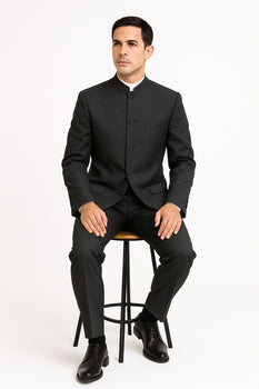 Men's Suit Mandarin Collar Black Pinstripe 5 Button Chinese Nehru Banded Collar Style Three Piece Low Priced Fashion Outfits Suits - Image 7