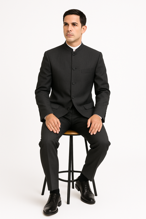 Men's Suit Mandarin Collar Black Pinstripe 5 Button Chinese Nehru Banded Collar Style Three Piece Low Priced Fashion Outfits Suits