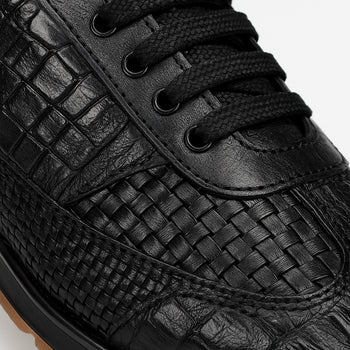 Marco Di Milano Roma Men's Shoes Black Genuine Caiman Crocodile / Woven Leather Fashion Sneakers - Image 6