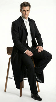 Men's Maxi  Black Full Length Zoot Suit – Vintage Gangster Style Long Coat Formal Suit