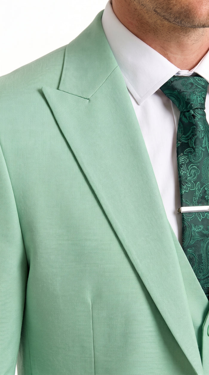 Mens Mint Green 3-Piece Suit – Slim Fit Wedding, Prom & Formal Suit with Matching Vest By Derman