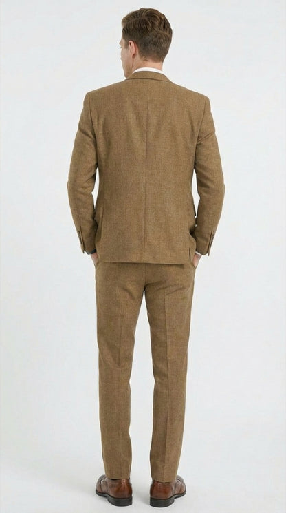 Mens Mocca Brown Taupe textured 1920s Great Gatsby Inspired Suit – Vintage Three Piece Retro Formal Suit Peak Lapel Modern Fit