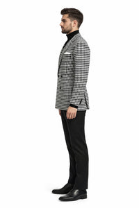Men’s 100% Wool Houndstooth Blazer – Black and White Modern Fit