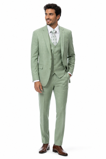 EJ Samuel Men’s Modern Fit Sharkskin Vested Suit – Moss Green