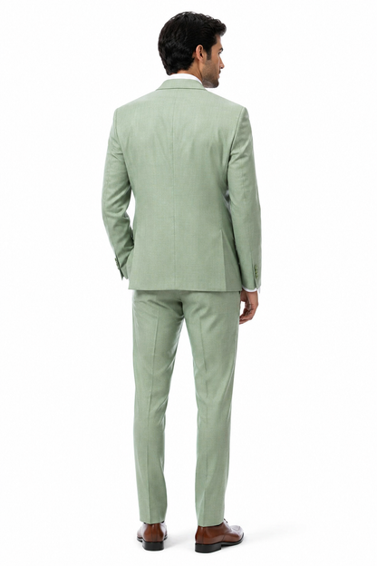 EJ Samuel Men’s Modern Fit Sharkskin Vested Suit – Moss Green