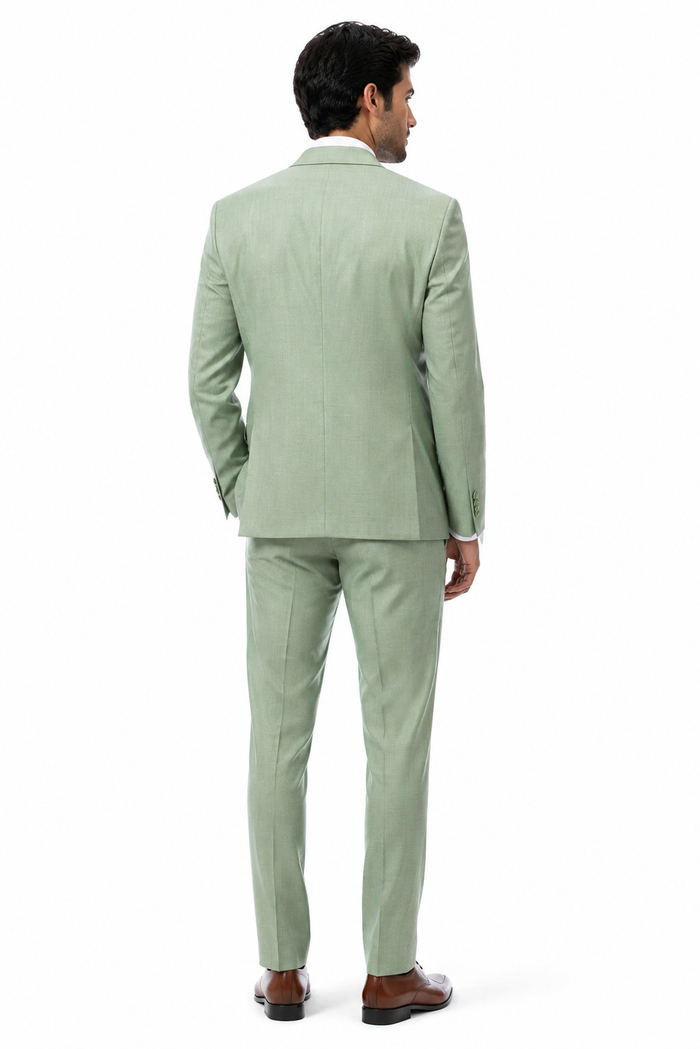 EJ Samuel Men’s Modern Fit Sharkskin Vested Suit – Moss Green