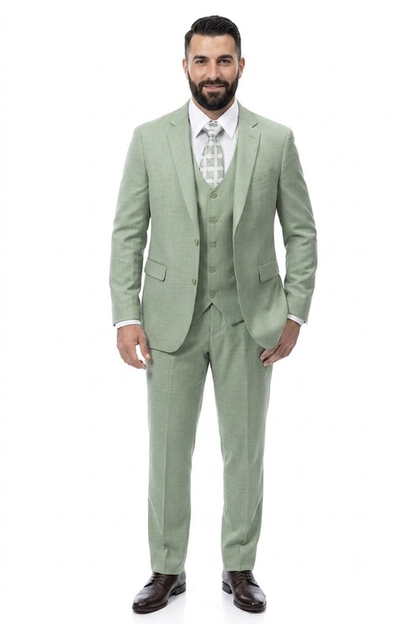 EJ Samuel Men’s Modern Fit Sharkskin Vested Suit – Moss Green