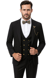 EJ Samuel Men's Black Formal Suit with Double Breasted Vest & Gold Buttons - Image 2