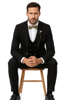 EJ Samuel Men's Black Formal Suit with Double Breasted Vest & Gold Buttons - Image 7