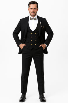 EJ Samuel Men's Black Formal Suit with Double Breasted Vest & Gold Buttons - Image 5