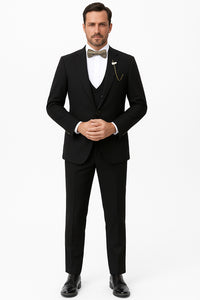 EJ Samuel Men's Black Formal Suit with Double Breasted Vest & Gold Buttons - Image 4