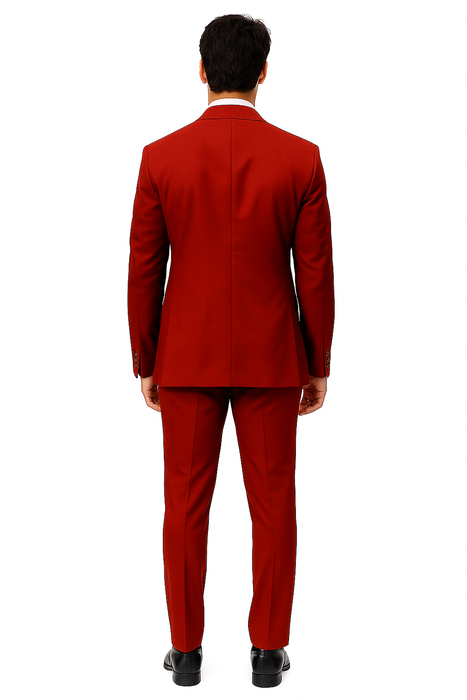 EJ Samuel Men's Red Vested Suit with Double Breasted Bespoke Gold Buttons
