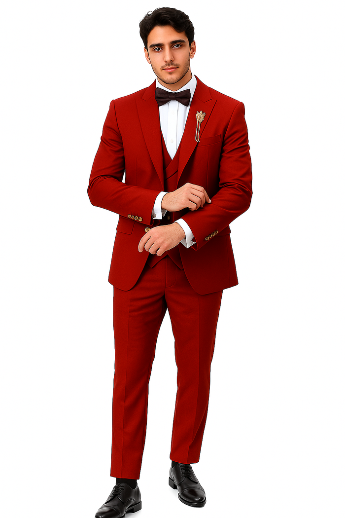 EJ Samuel Men's Red Vested Suit with Double Breasted Bespoke Gold Buttons - Image 5
