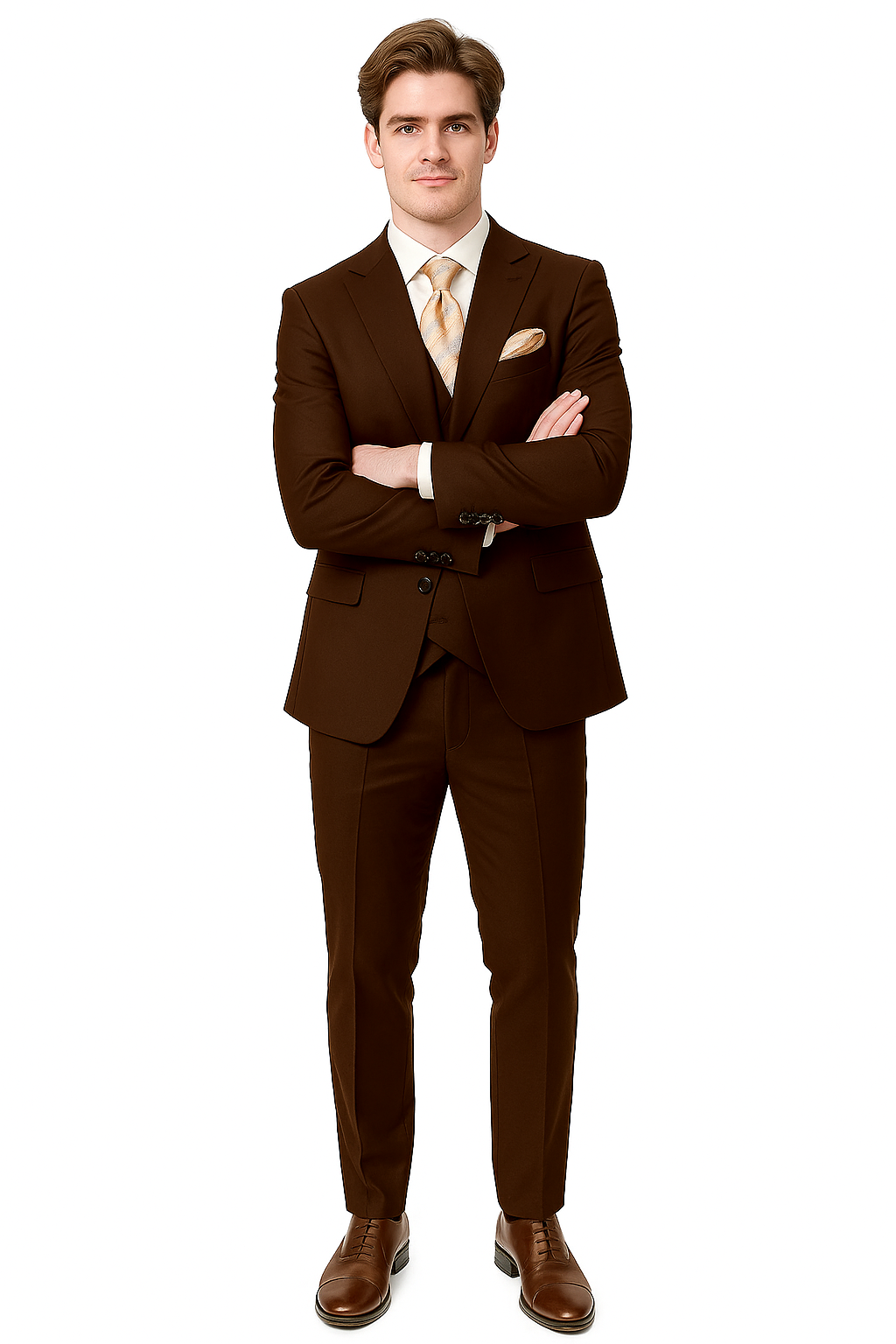 EJ Samuel Brown Modern Peak Lapel Suit with Double Breasted Vest - Image 4