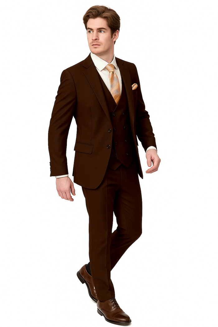 EJ Samuel Brown Modern Peak Lapel Suit with Double Breasted Vest - Image 3