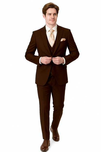 EJ Samuel Brown Modern Peak Lapel Suit with Double Breasted Vest - Image 5