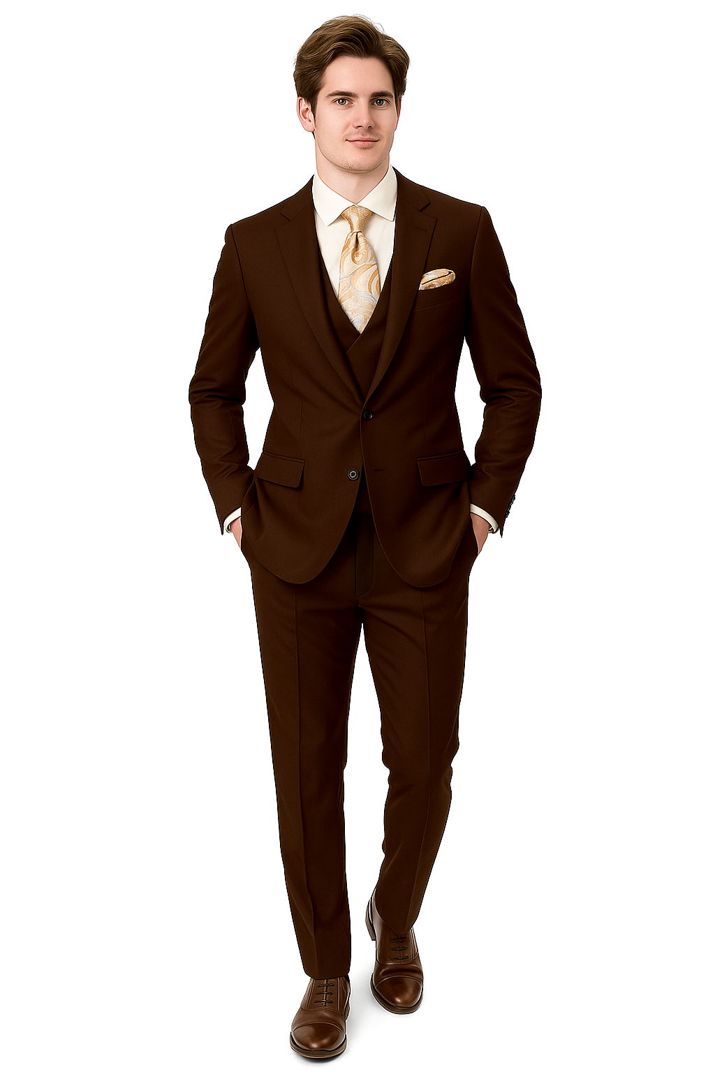 EJ Samuel Brown Modern Peak Lapel Suit with Double Breasted Vest - Image 6