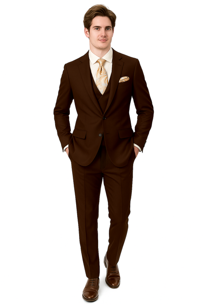 EJ Samuel Brown Modern Peak Lapel Suit with Double Breasted Vest - Image 6