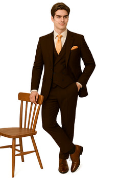EJ Samuel Brown Modern Peak Lapel Suit with Double Breasted Vest - Image 8