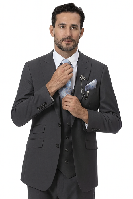 Charcoal Grey Vested EJ Samuel Suit with Double-Breasted Vest