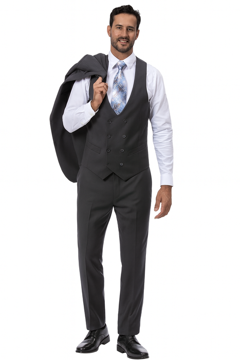 Charcoal Grey Vested EJ Samuel Suit with Double-Breasted Vest