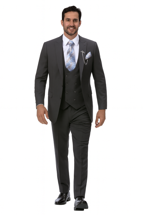 Charcoal Grey Vested EJ Samuel Suit with Double-Breasted Vest