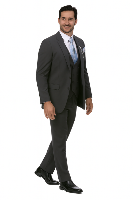 Charcoal Grey Vested EJ Samuel Suit with Double-Breasted Vest