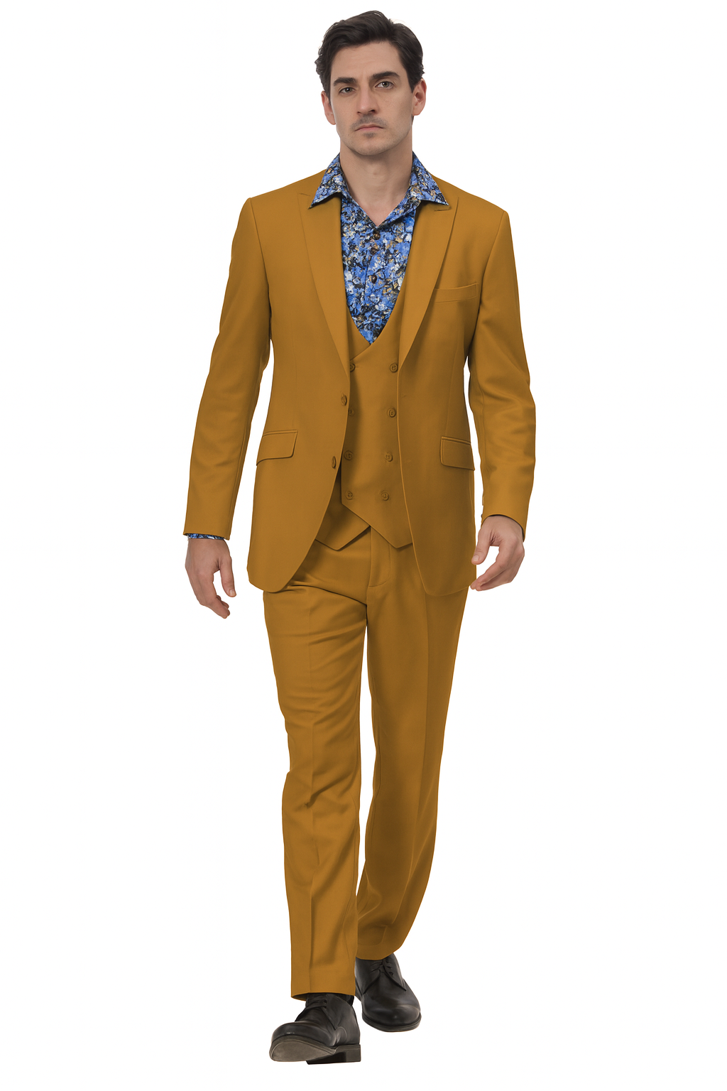 Classic Gold Peak Lapel Two-Button Suit by EJ Samuel