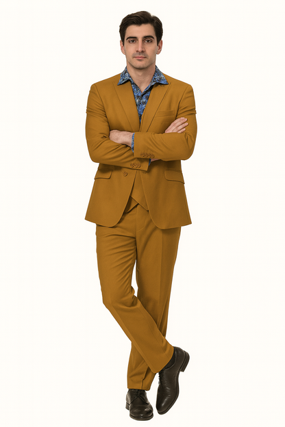 Classic Gold Peak Lapel Two-Button Suit by EJ Samuel - Image 2